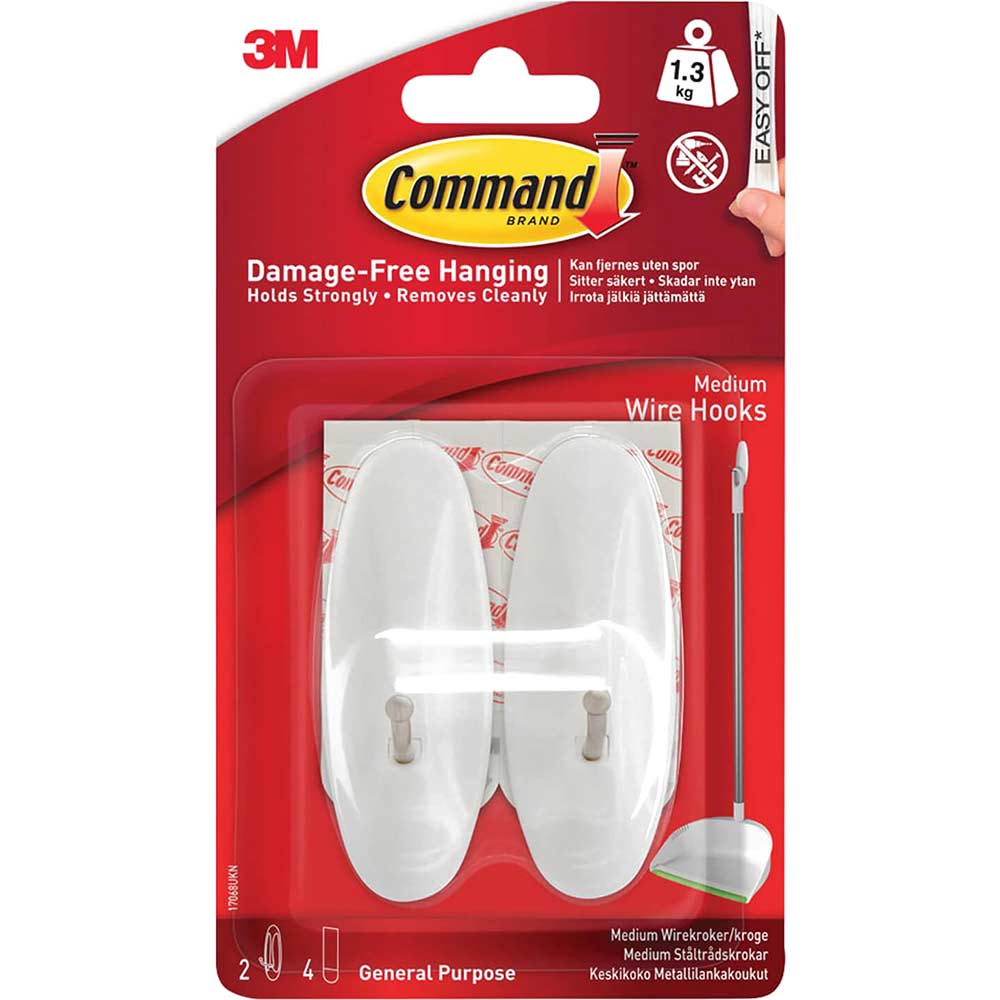 Image of Command Adhesive Strip Wire Hooks White M Pack of 2