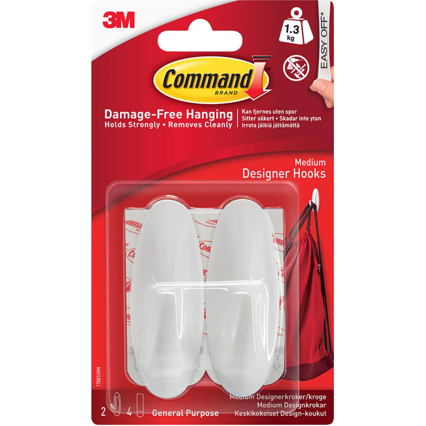 Image of Command Adhesive Strip Designer Hook White M Pack of 2