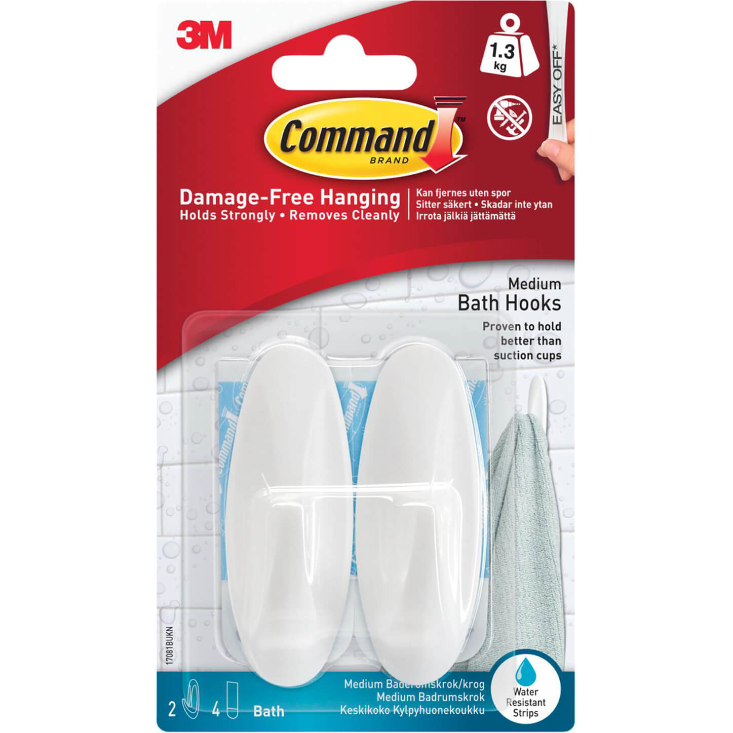 Image of Command Adhesive Strip Bathroom Hooks White Pack of 2