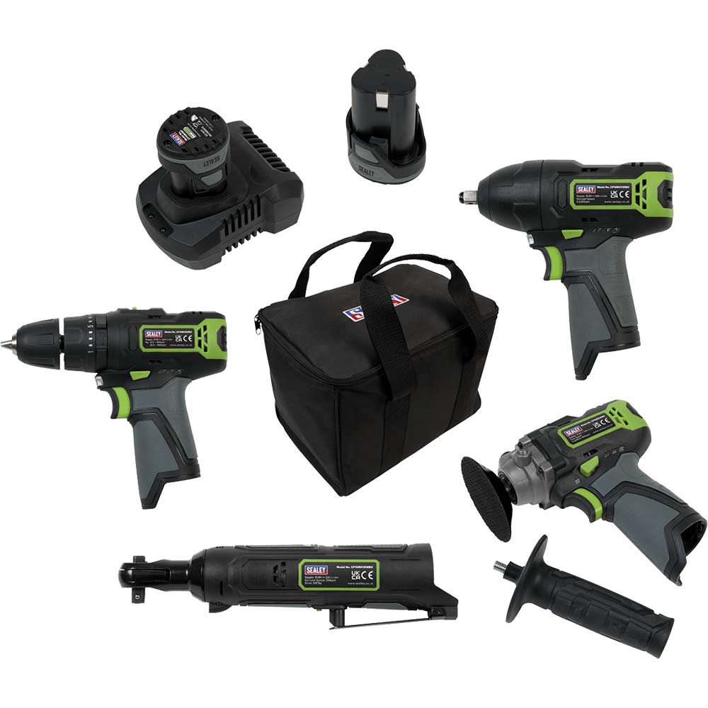 Sealey SV108 Series 10.8v Cordless 4 Piece Power Tool Kit 2 x 2ah Li-ion Battery Charger Bag in UK Specification
