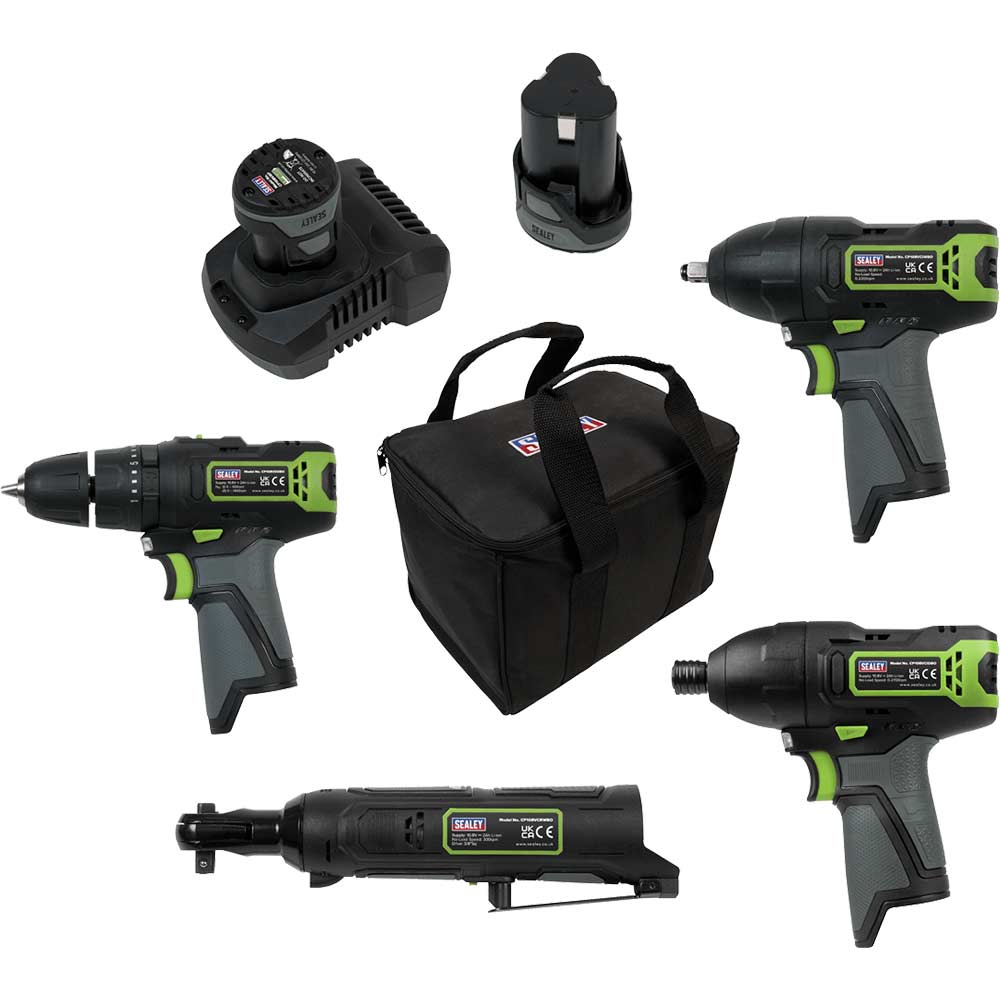 Image of Sealey SV108 Series 10.8v Cordless 4 Piece Power Tool Kit 2 x 2ah Li-ion Battery Charger Bag