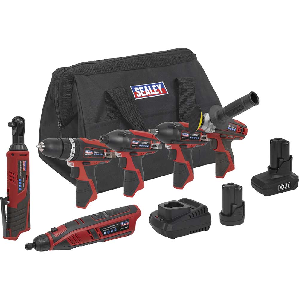Image of Sealey CP1200 12v Cordless 6 Piece Power Tool Kit