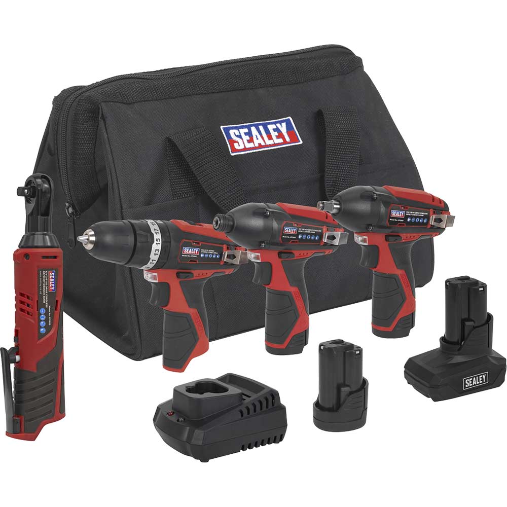 Image of Sealey CP1200 12v Cordless 4 Piece Power Tool Kit