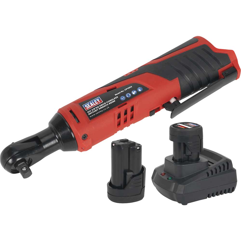 Sealey CP1202 12v Cordless 3/8" Drive Ratchet Wrench 2 x 1.5ah Li-ion Battery Charger Bag