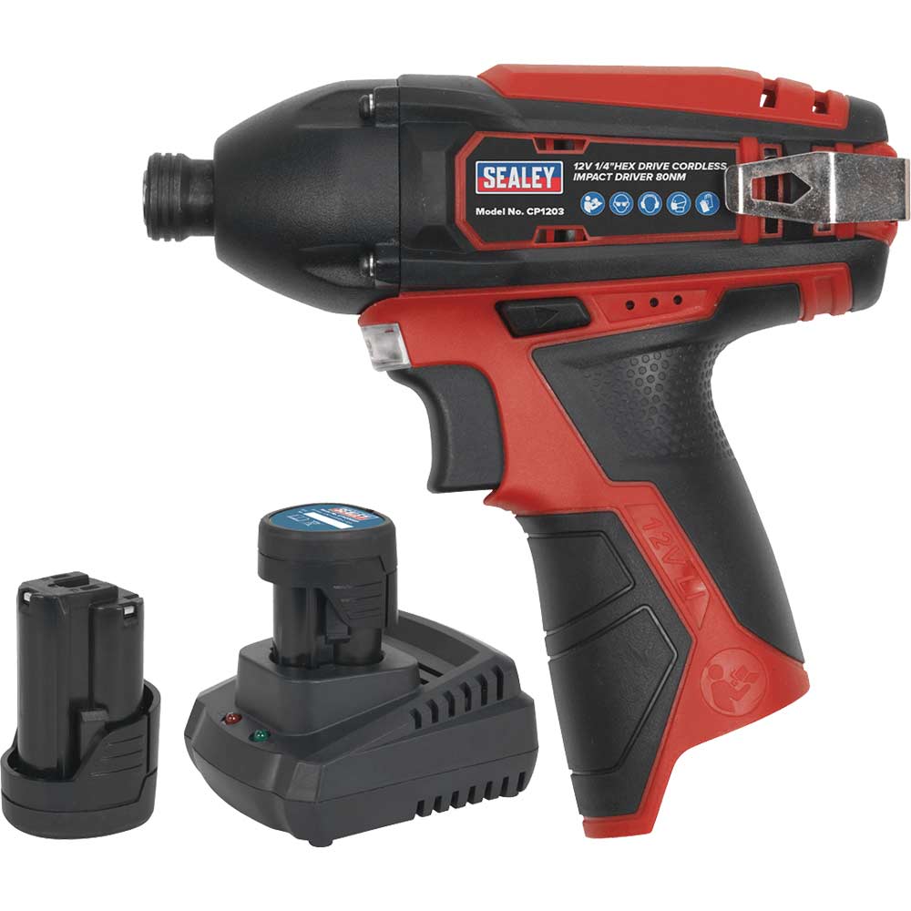 Sealey CP1204 12v Cordless Impact Driver 2 x 1.5ah Li-ion Battery Charger Bag