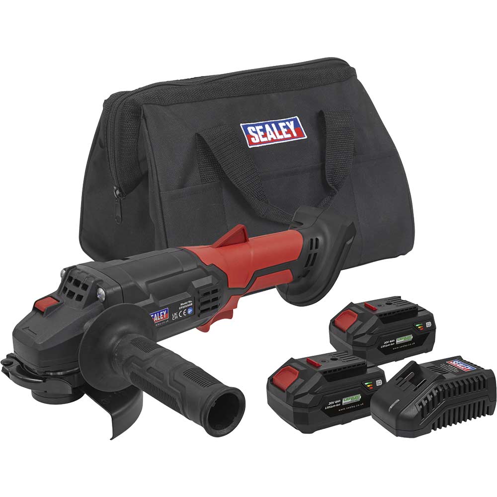 Sealey CP20VAGB 20v Cordless Angle Grinder 115mm 2 x 4ah Li-ion Battery Charger Bag