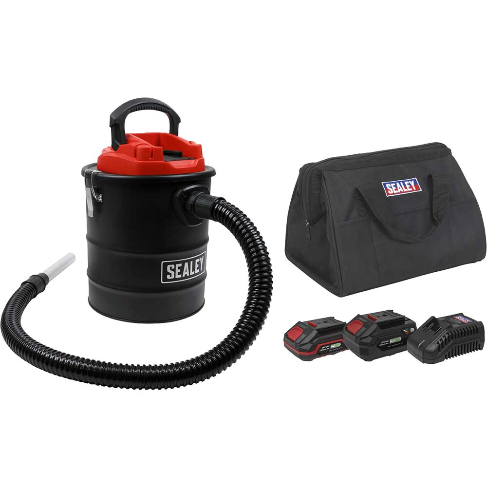 Sealey CP20VAV 20v Cordless Ash Vacuum Cleaner 15L 1 x 2ah & 1 x4ah Li-ion Battery Charger Bag