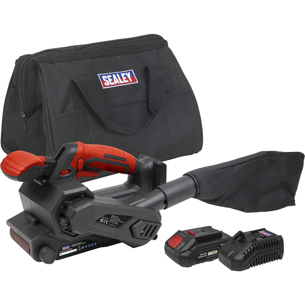 Sealey ACP20VBS 20v Cordless Belt Sander 76mm 1 x 2ah Li-ion Battery Charger Bag