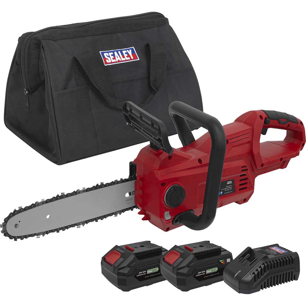 Sealey CP20VCHS 20v Cordless Chainsaw 250mm 2 x 4ah Li-ion Battery Charger Bag