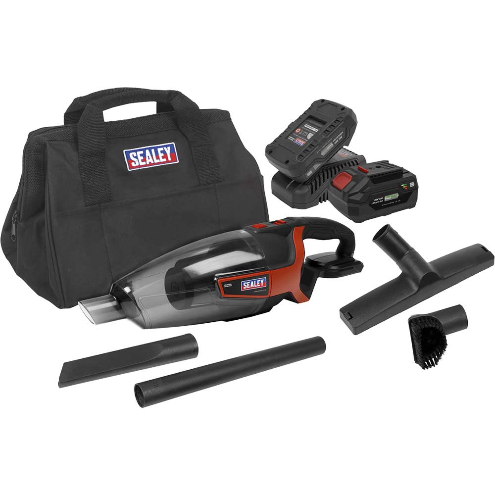 Sealey CP20VCV 20v Cordless Handheld Vacuum Cleaner 1 x 2ah & 1 x4ah Li-ion Battery Charger Bag