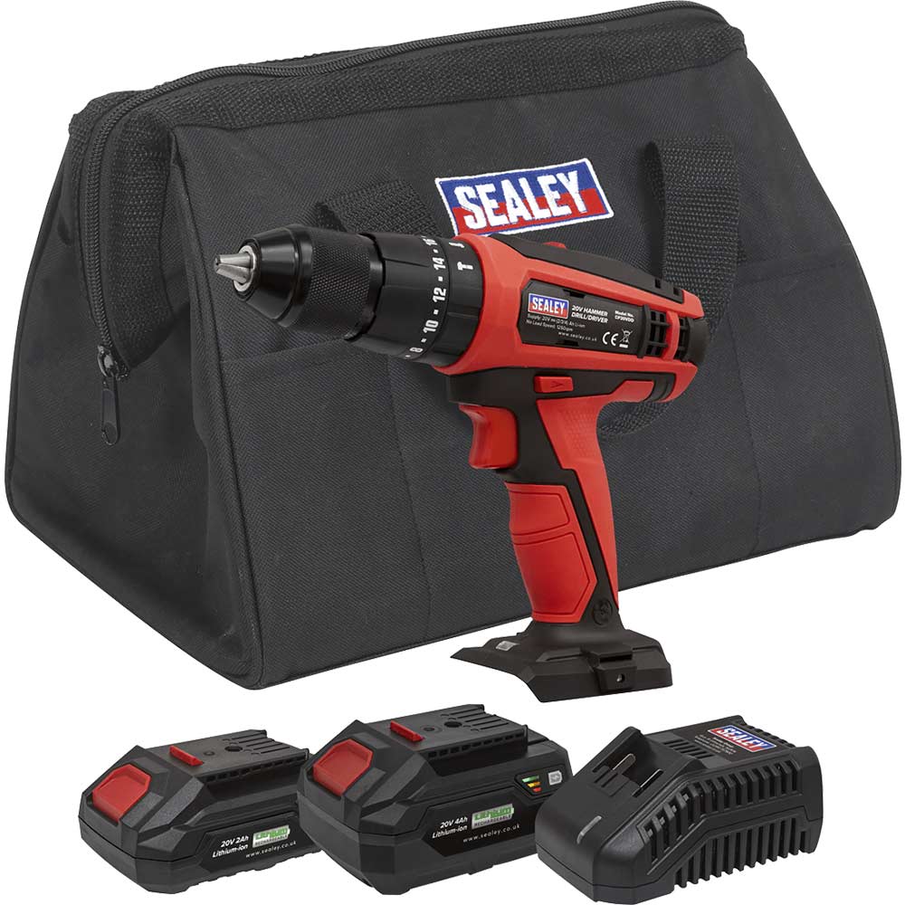 Sealey CP20VDD 20v Cordless Combi Drill 2 x 2ah Li-ion Battery Charger Bag