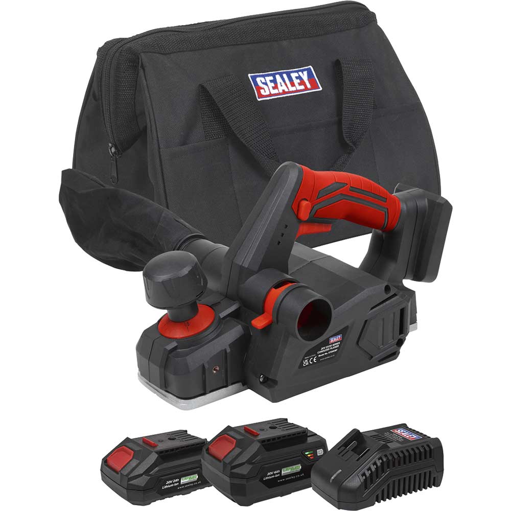 Sealey CP20VEP SV20 20v Cordless Planer 1 x 2ah & 1 x 4ah Li-ion Battery Charger Bag