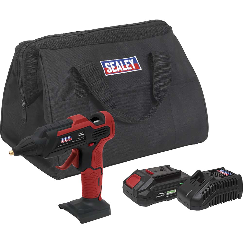 Sealey CP20VGG 20v Cordless Glue Gun 1 x 2ah Li-ion Battery Charger Bag