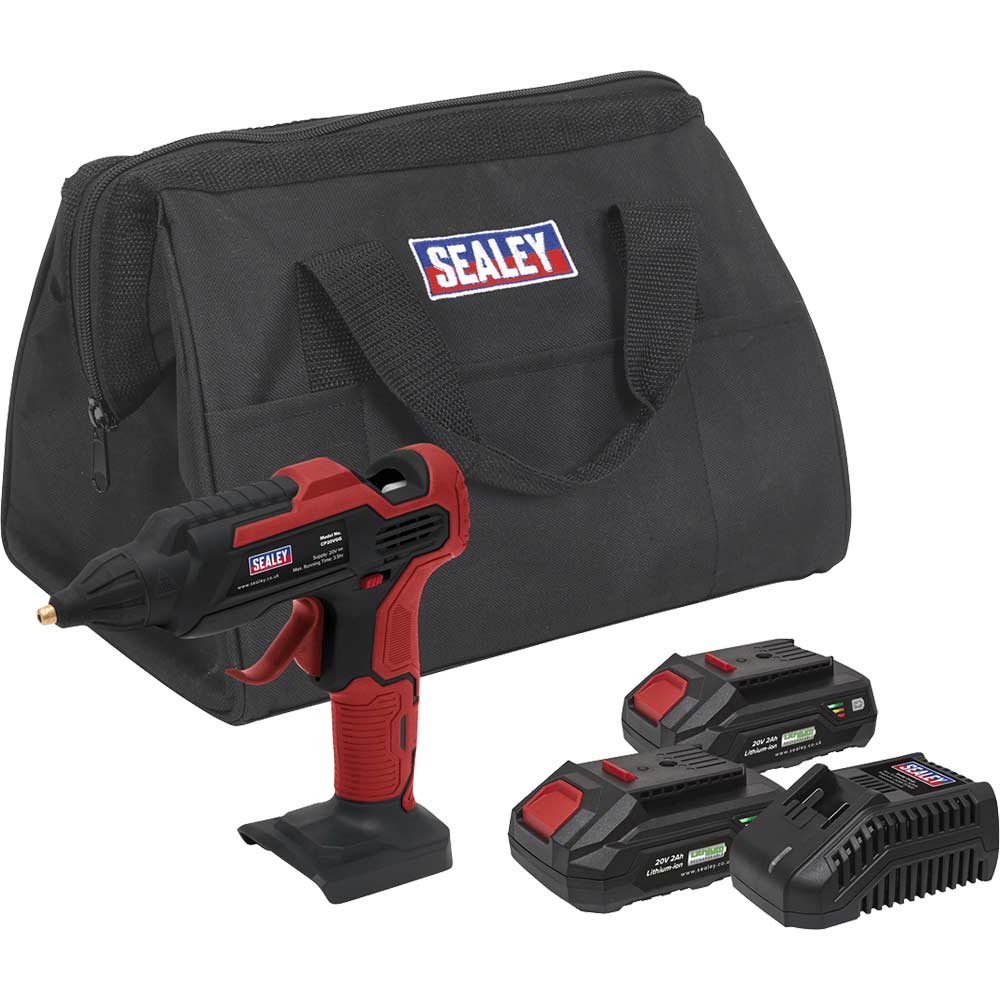 Sealey CP20VGG 20v Cordless Glue Gun 2 x 2ah Li-ion Battery Charger Bag