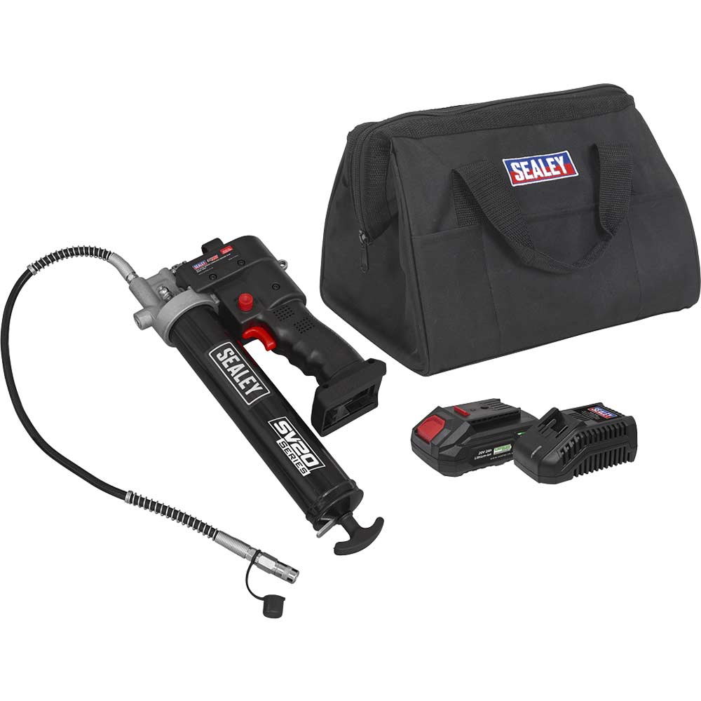 Sealey CP20VGRG 20v Cordless Grease Gun 1 x 2ah Li-ion Battery Charger Bag