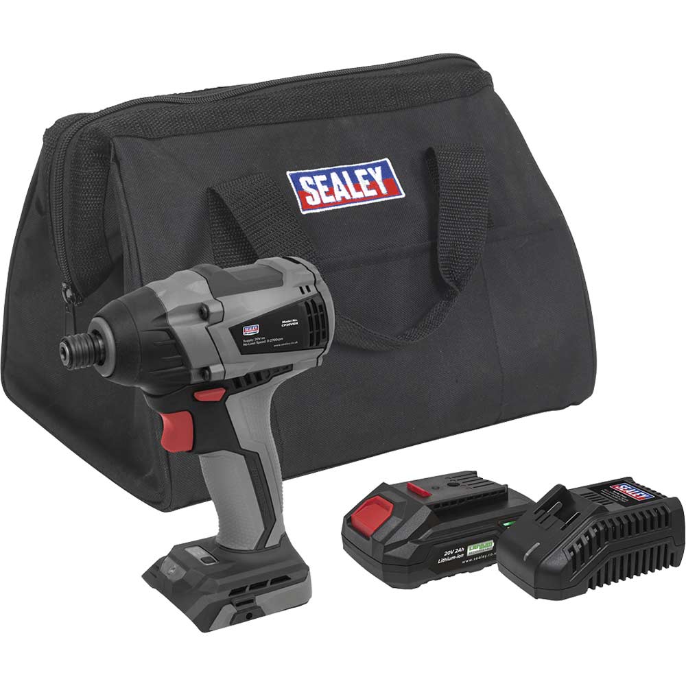 Sealey CP20VIDX 20v Cordless Brushless Impact Driver 1 x 2ah Li-ion Battery Charger Bag
