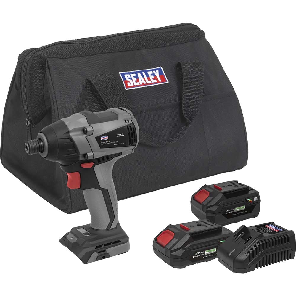 Sealey CP20VIDX 20v Cordless Brushless Impact Driver 1 x 2ah & 1 x4ah Li-ion Battery Charger Bag