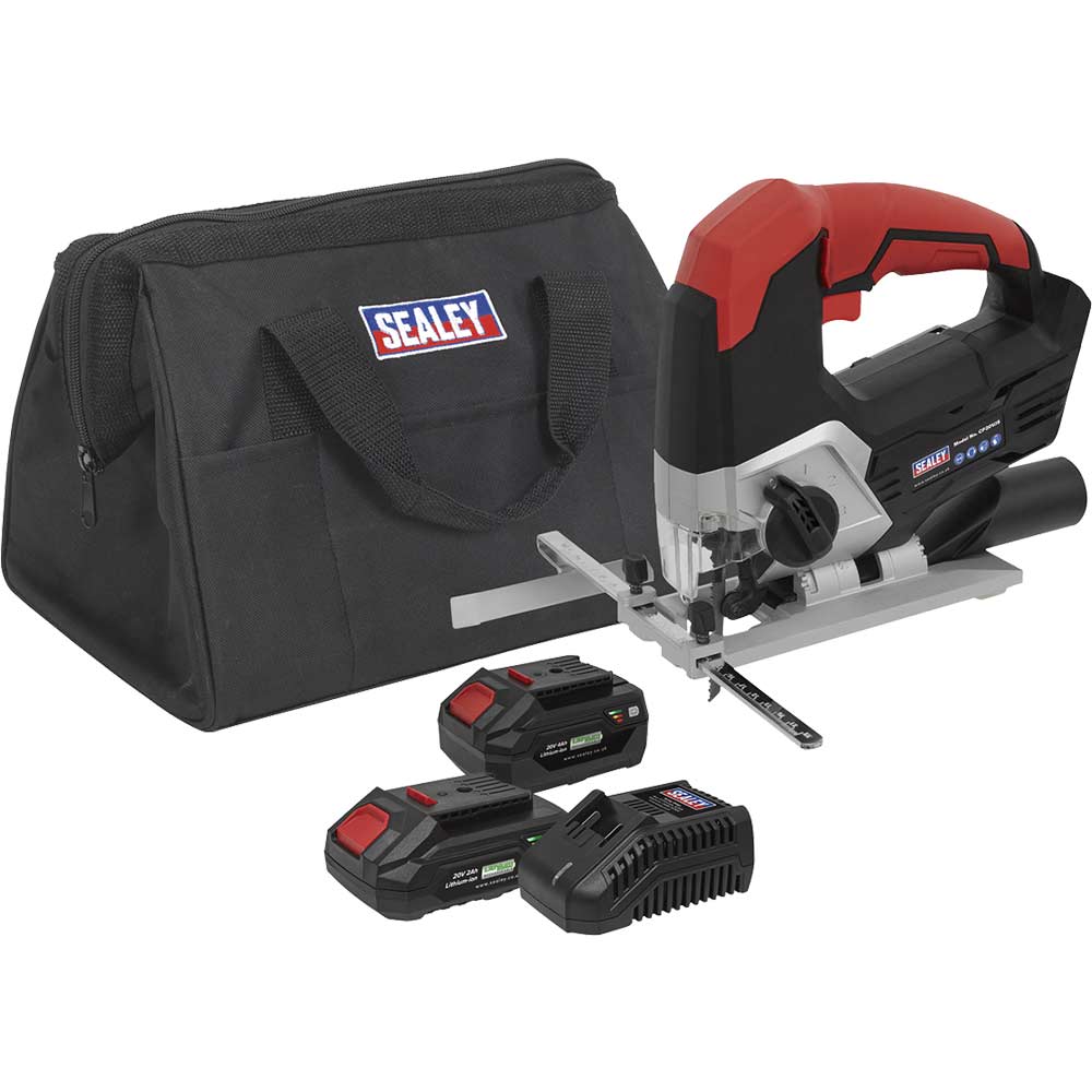 Sealey CP20VJS 20v Cordless Jigsaw 1 x 2ah & 1 x4ah Li-ion Battery Charger Bag
