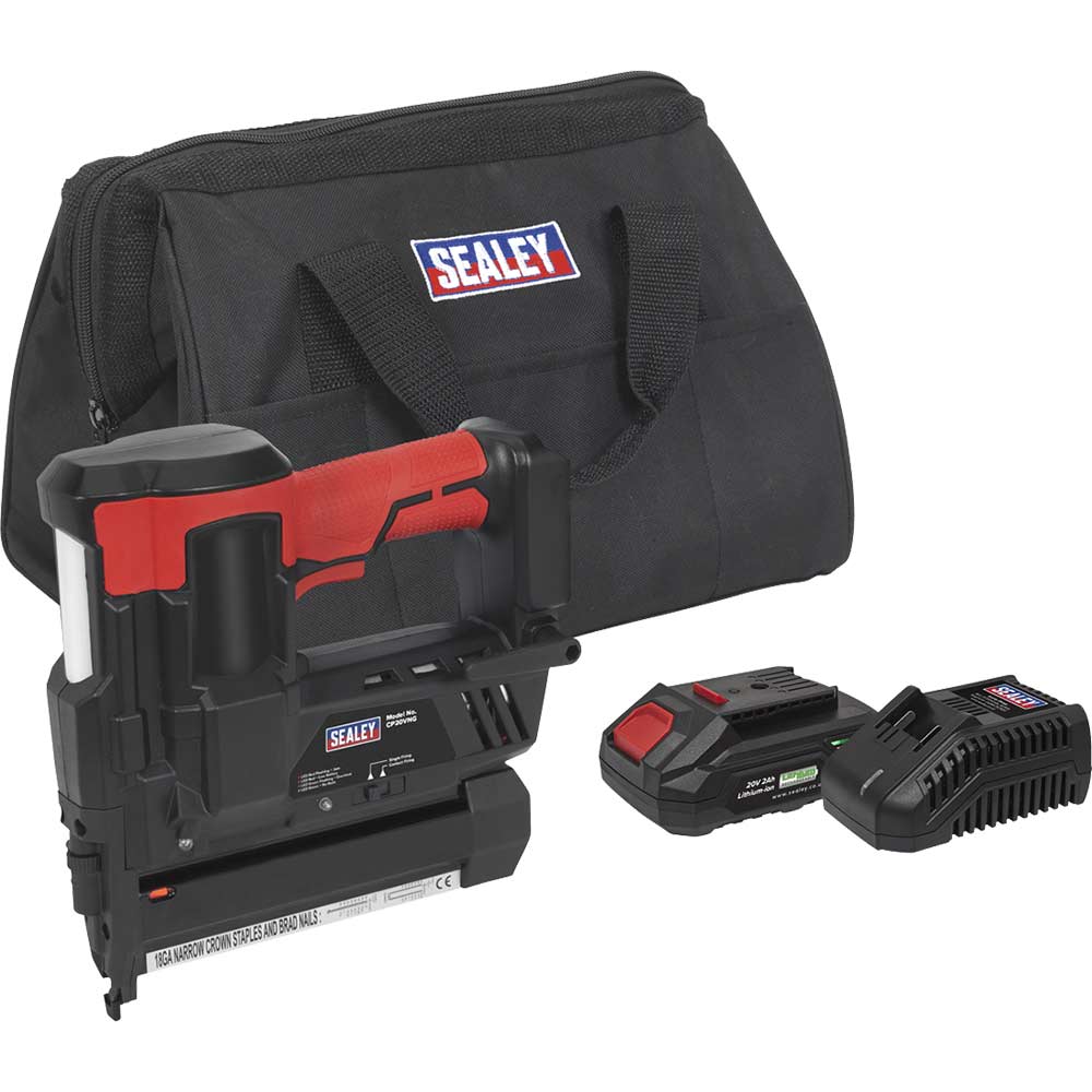 Sealey CP20VNG 20v Cordless Nail and Staple Gun 1 x 2ah Li-ion Battery Charger Bag