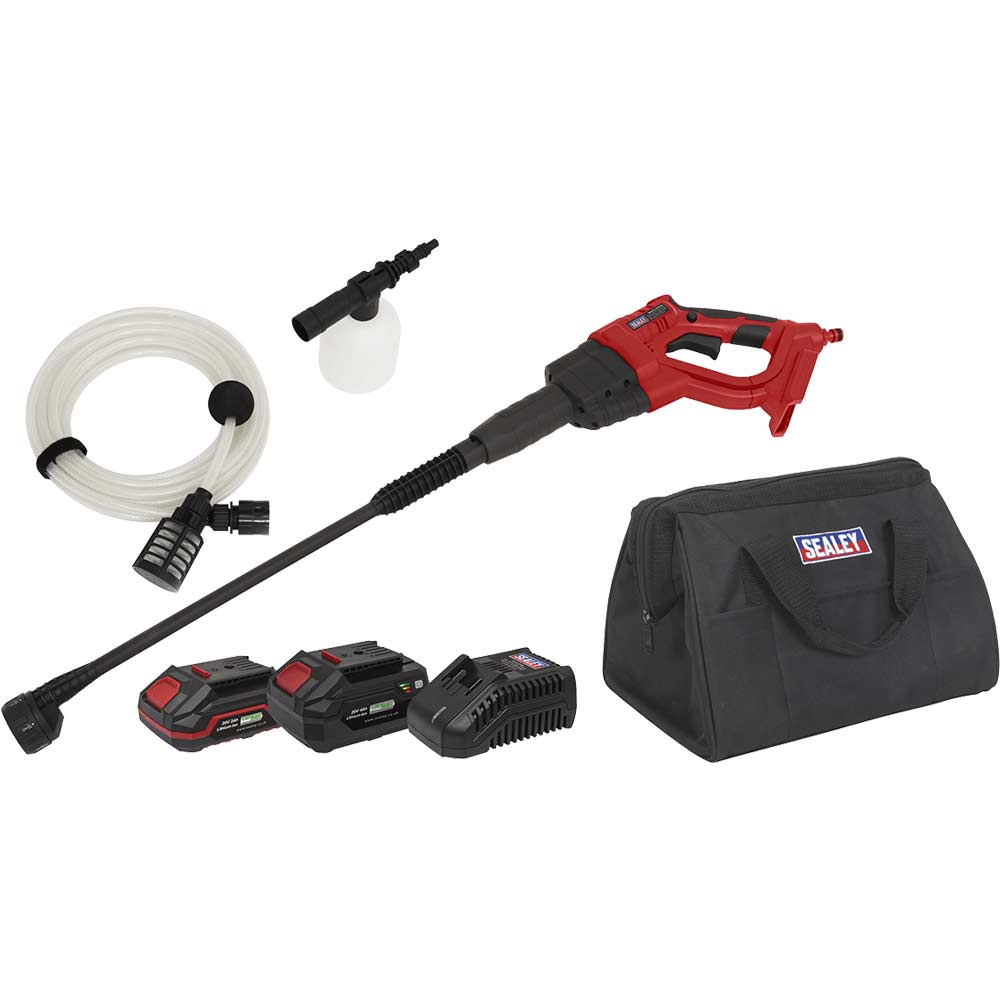 Sealey CP20VPW 20v Cordless Pressure Washer 1 x 2ah & 1 x4ah Li-ion Battery Charger Bag