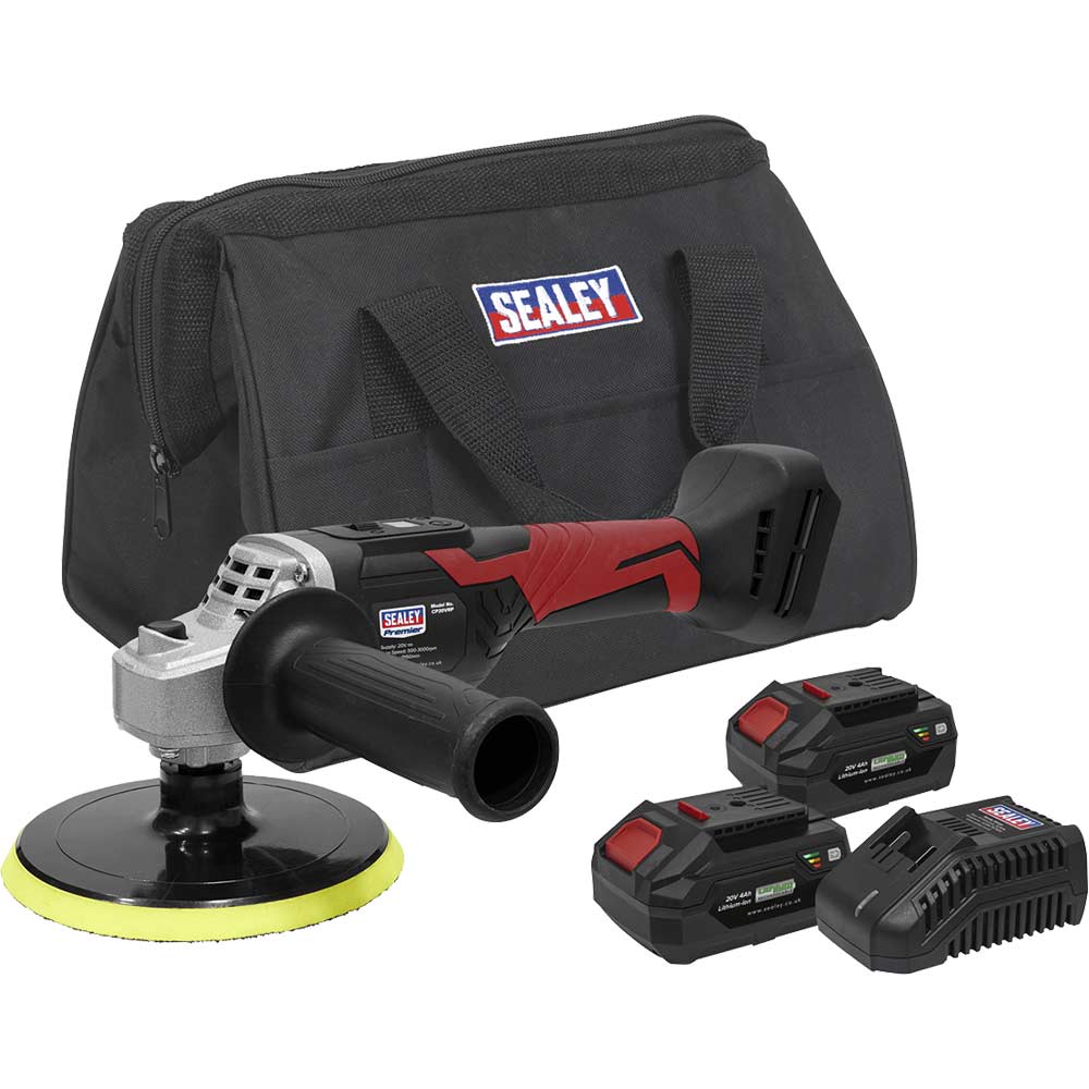 Sealey CP20VRP 20v Cordless Rotary Polisher 150mm 2 x 4ah Li-ion Battery Charger Bag