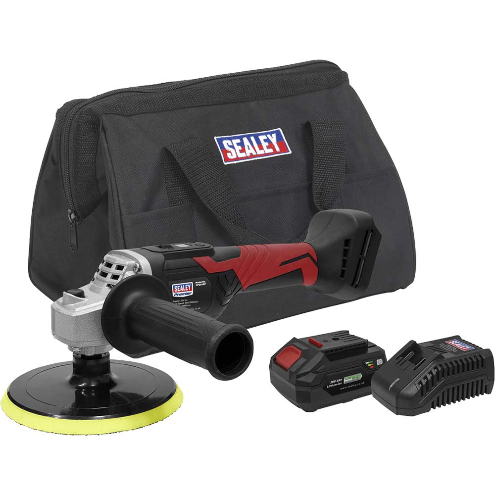 Sealey CP20VRP 20v Cordless Rotary Polisher 150mm 1 x 4ah Li-ion Battery Charger Bag