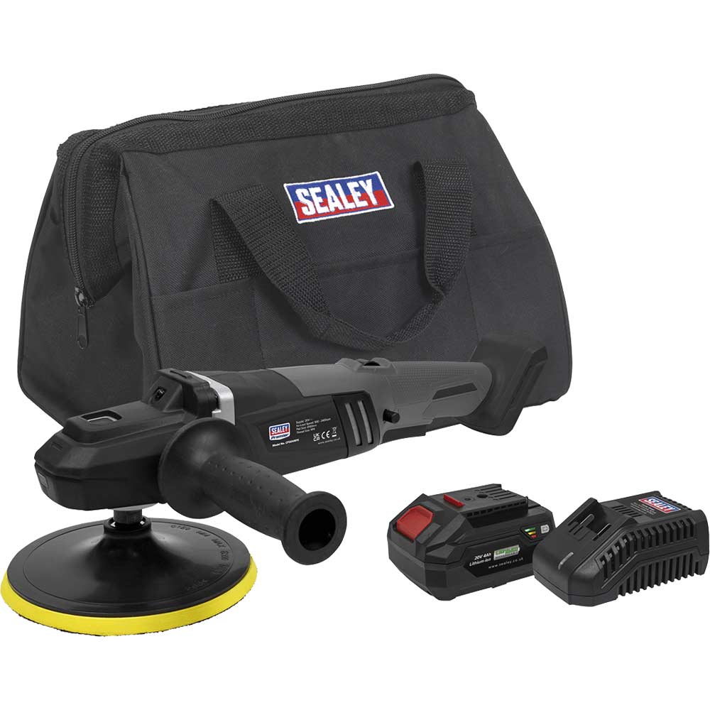 Sealey CP20VRPX 20v Cordless Brushless Rotary Polisher 180mm 1 x 4ah Li-ion Battery Charger Bag