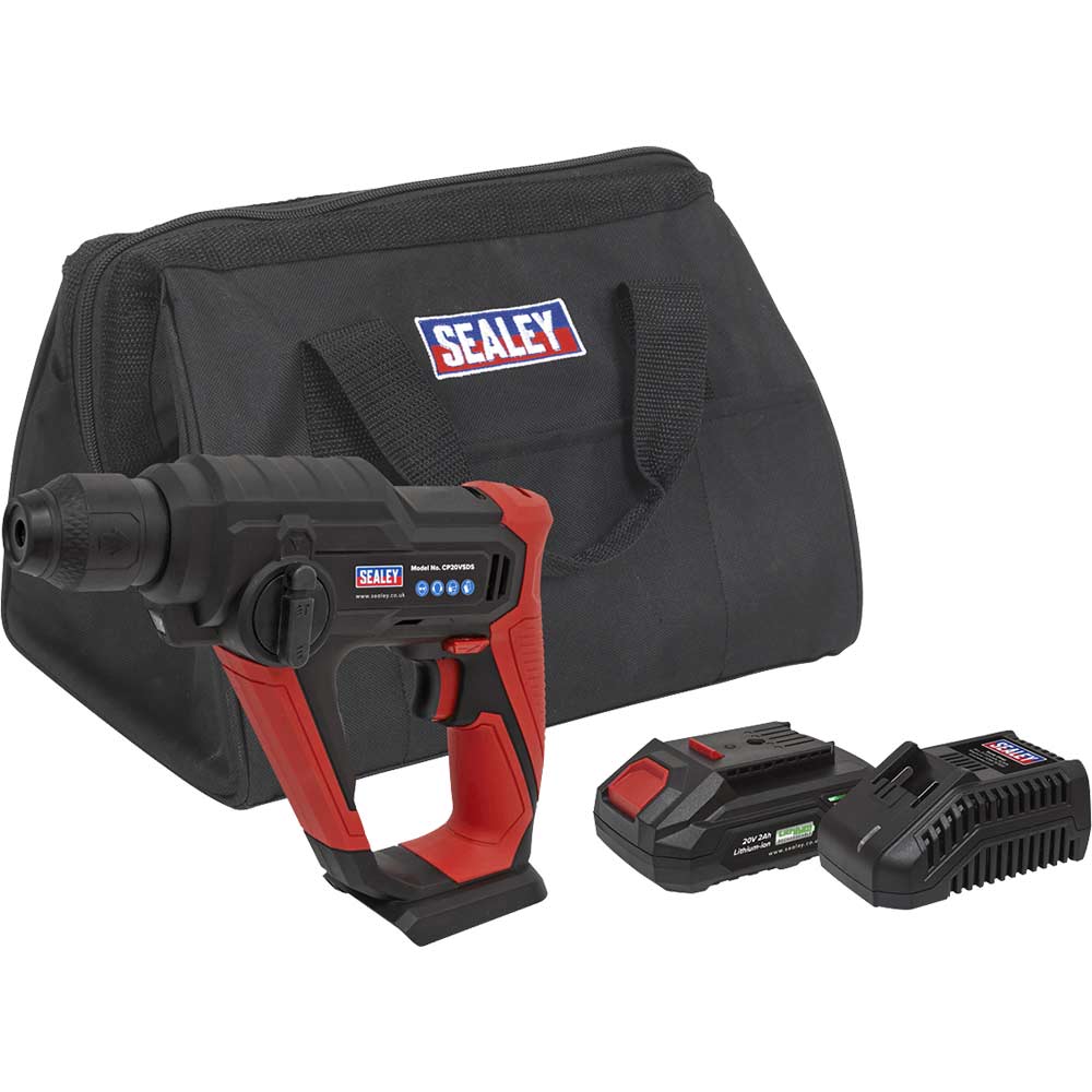 Sealey CP20VSDS 20v Cordless SDS Rotary Hammer Drill 1 x 2ah Li-ion Battery Charger Bag
