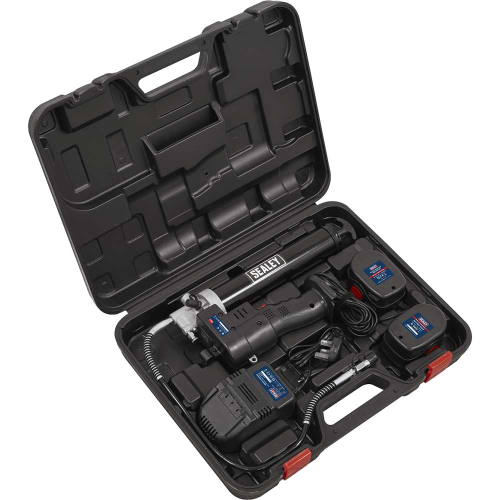 Sealey CPG12V 12v Cordless Grease Gun 1 x 1.7ah Li-ion Battery Charger Case