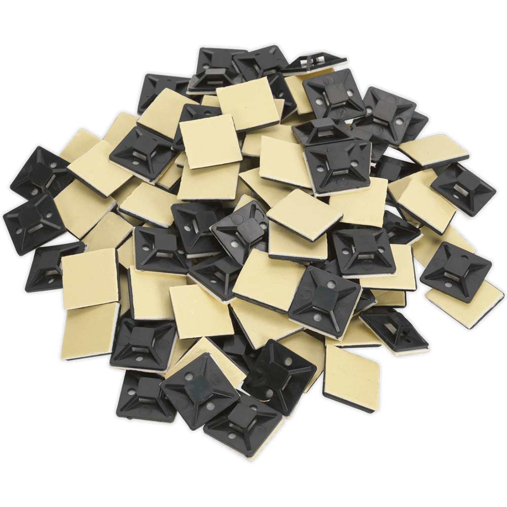 Sealey Self Adhesive Cable Tie Mounts Black 25mm Pack of 100