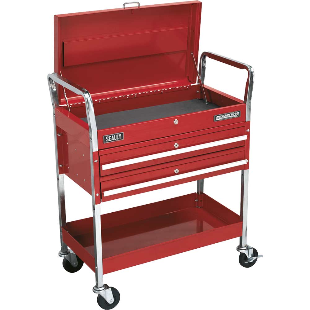 Sealey Heavy Duty 2 Shelf Workshop Trolley with Lockable Top Red