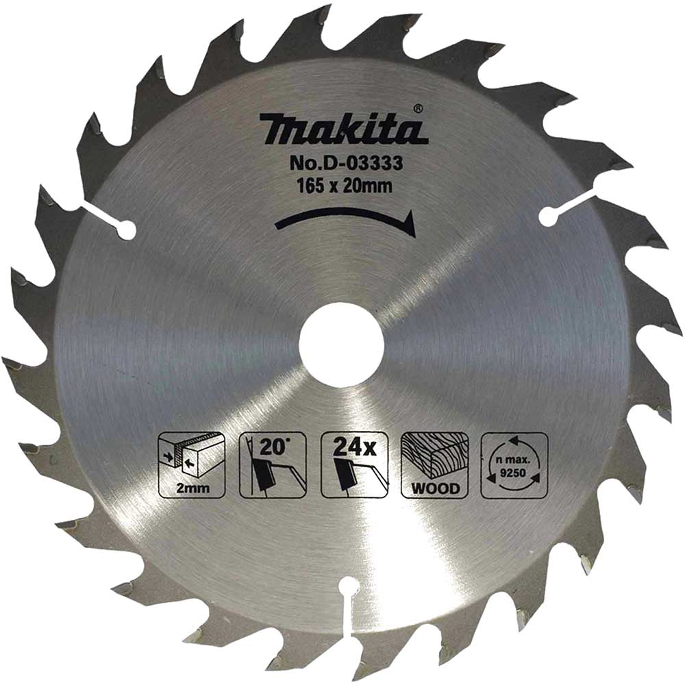 Image of Makita Wood Cutting Circular Saw Blade 165mm 24T 20mm