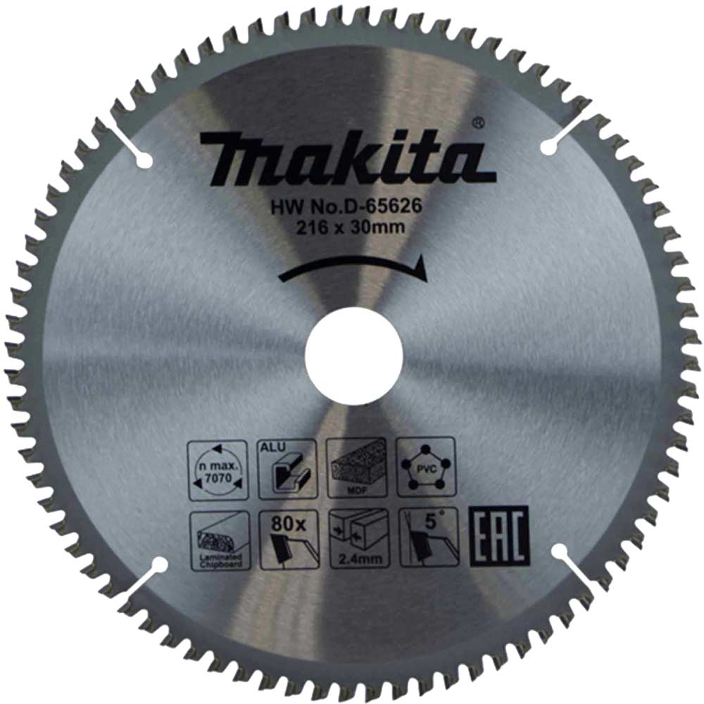 Image of Makita Multi Purpose Circular Saw Blade 216mm 80T 30mm