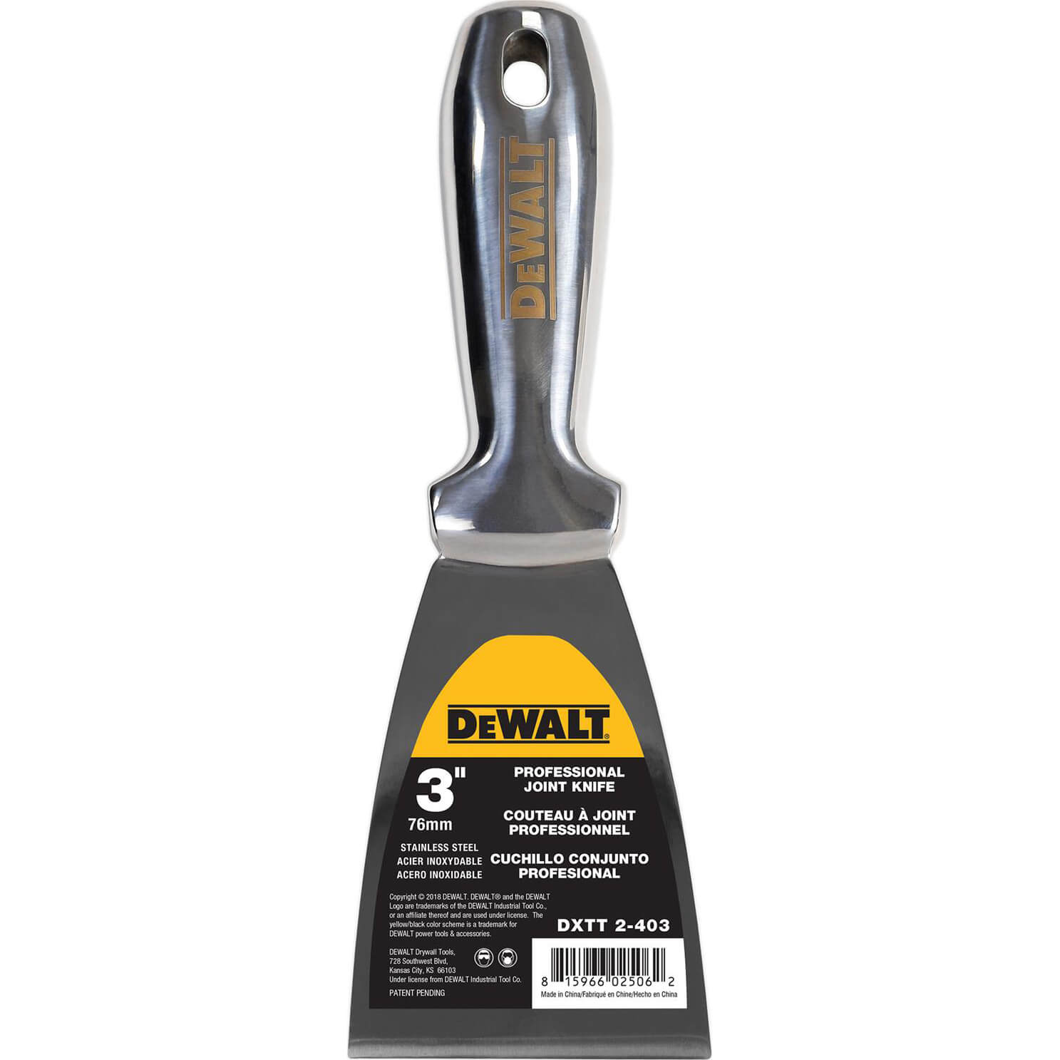 Image of DeWalt Stainless Steel Dry Wall Jointing and Filling Knife 75mm
