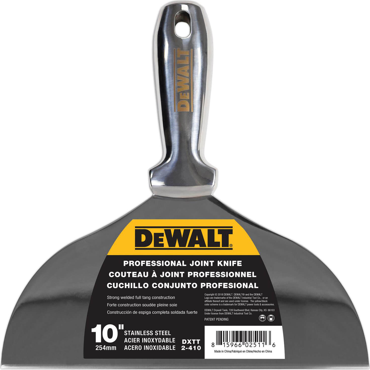 Image of DeWalt Stainless Steel Dry Wall Jointing and Filling Knife 250mm