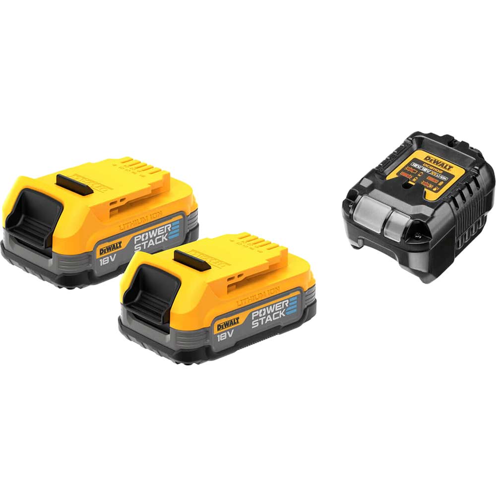 Image of DeWalt DCB1102E2 18v XR 2 x 1.7ah Powerstack Batteries and Charger 1.7ah