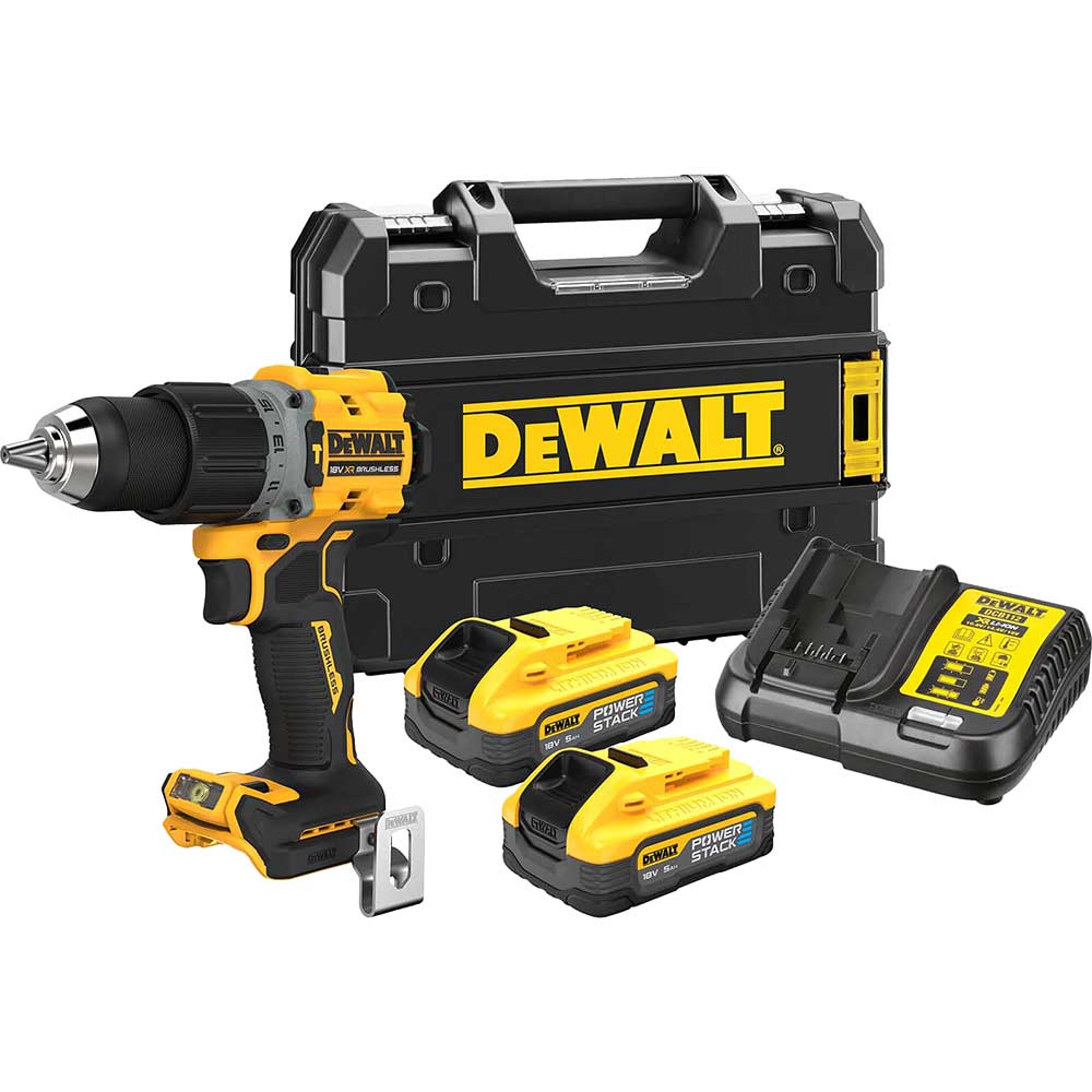 DeWalt DCD805 18v XR Brushless G3 Compact Combi Drill 2 x 5ah Li-ion Powerstack Charger Case