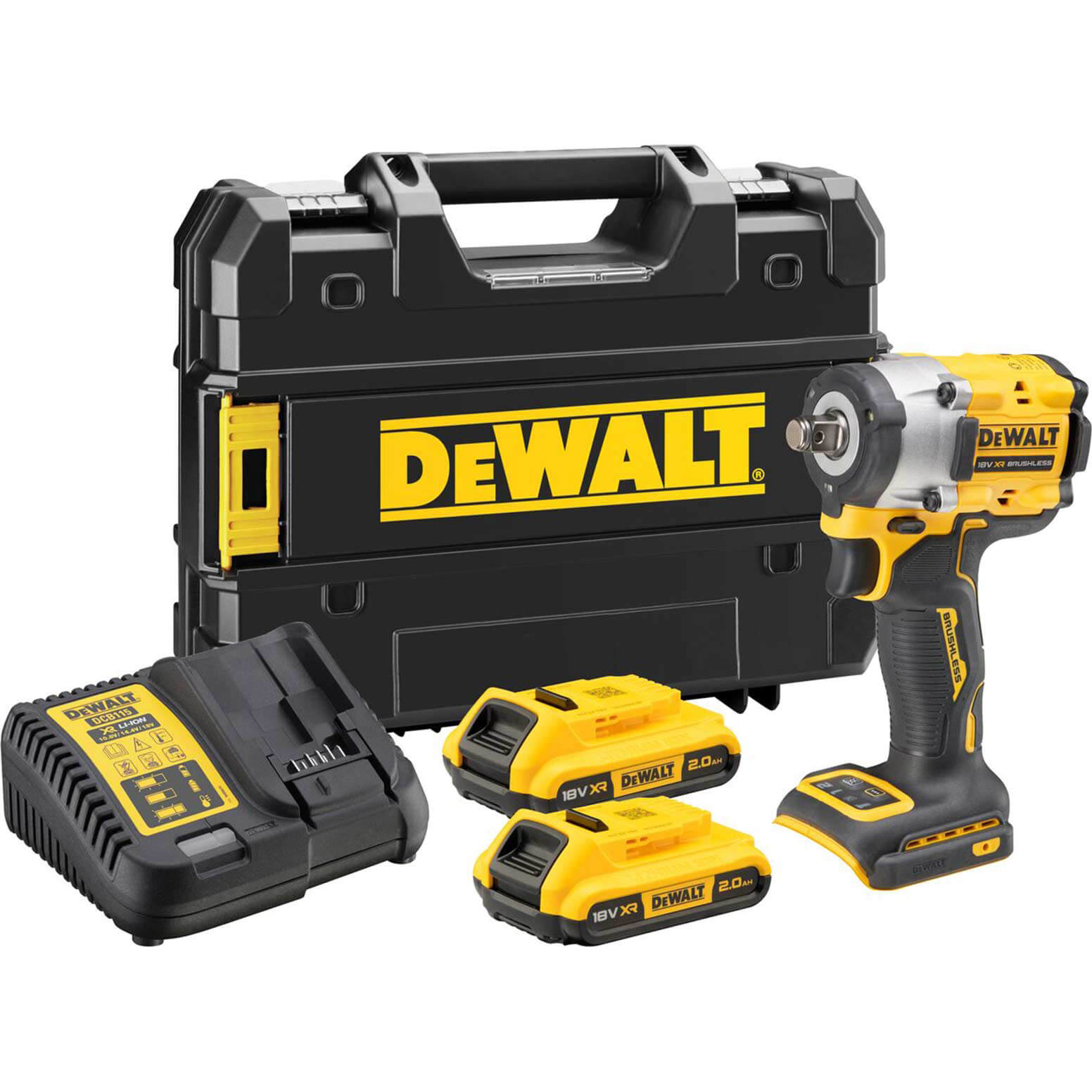 DeWalt DCF921 18v XR Cordless Brushless 1/2" Compact Impact Wrench 2 x 2ah Li-ion Charger Case