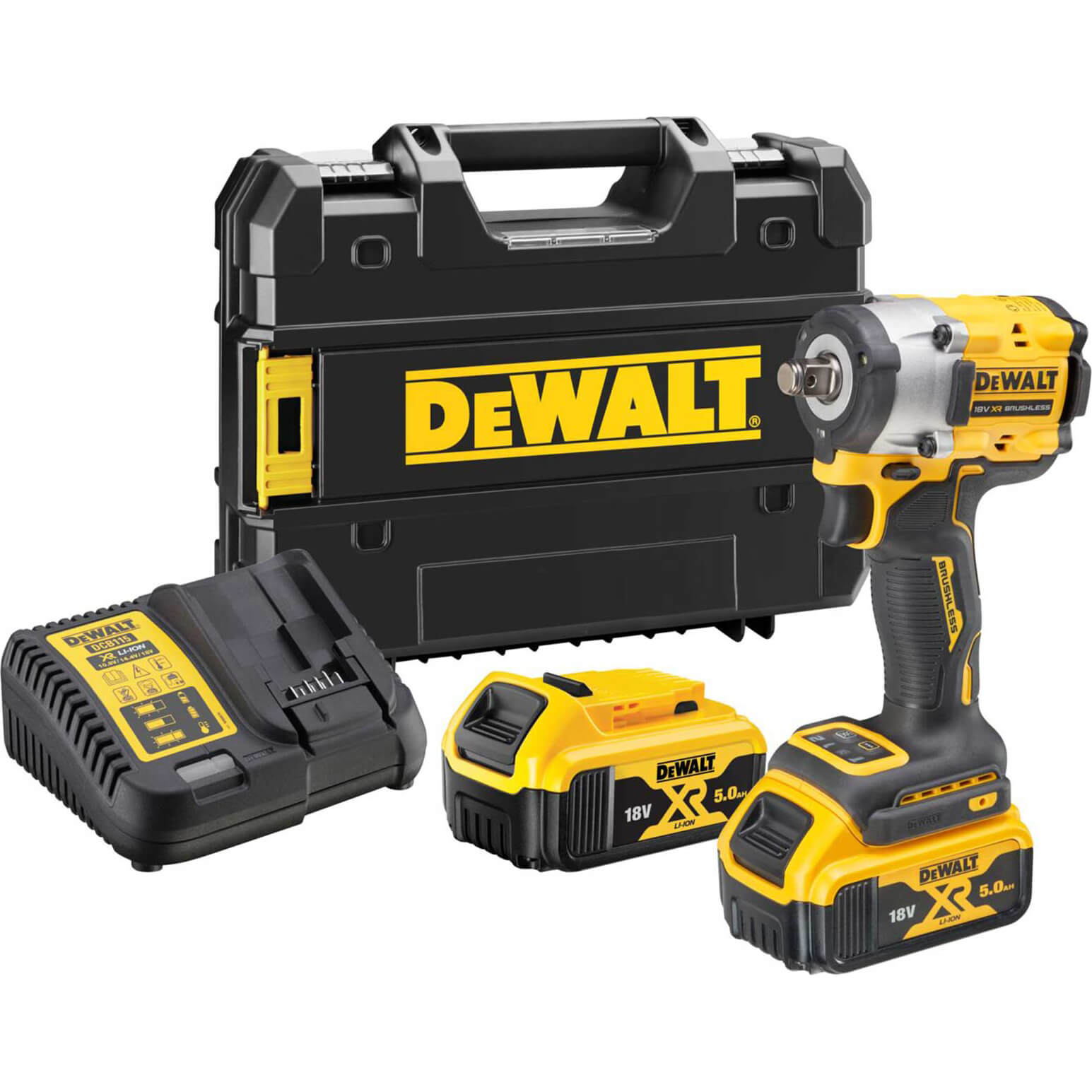 Image of DeWalt DCF921 18v XR Cordless Brushless 1/2" Compact Impact Wrench 2 x 5ah Li-ion Charger Case
