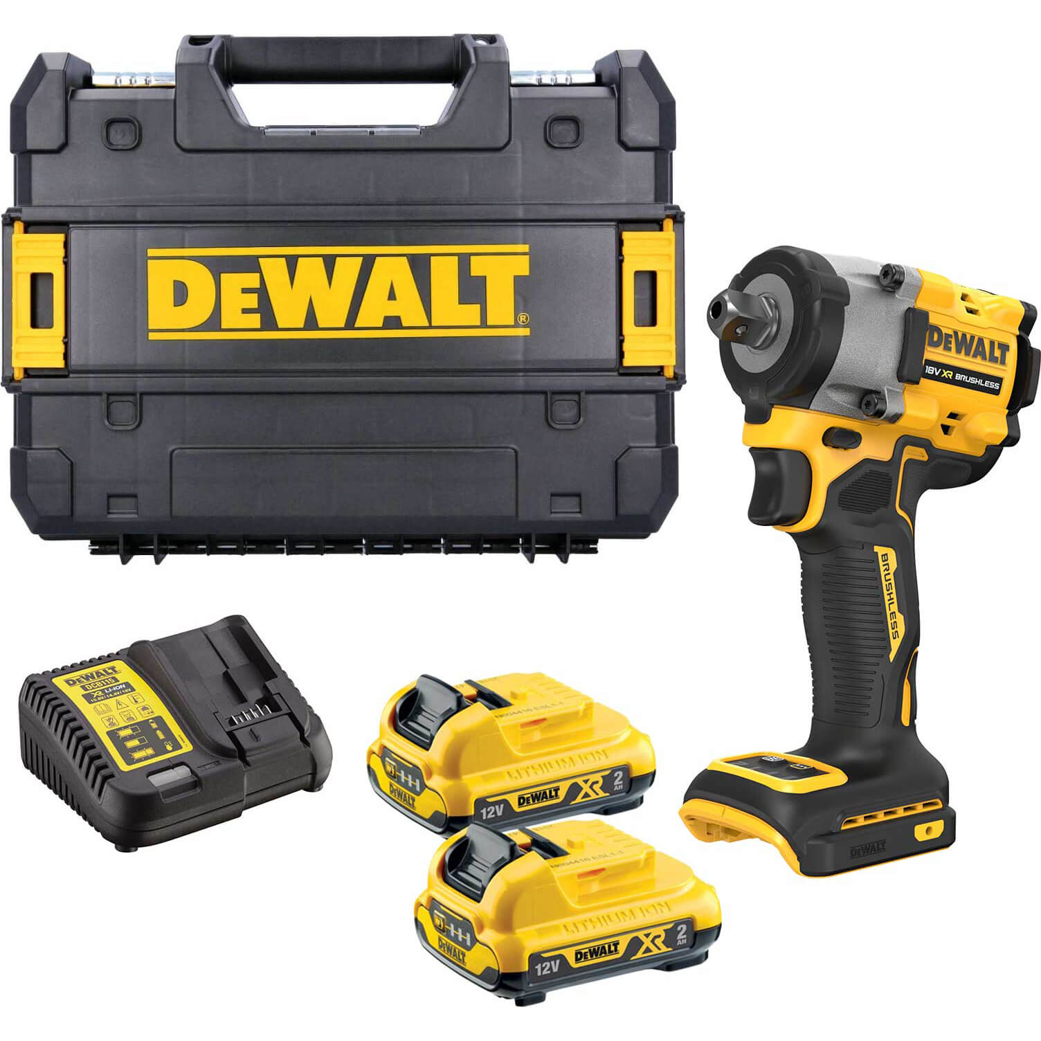 Image of DeWalt DCF922 18v XR Cordless Brushless 1/2" Compact Impact Wrench 2 x 2ah Li-ion Charger Case