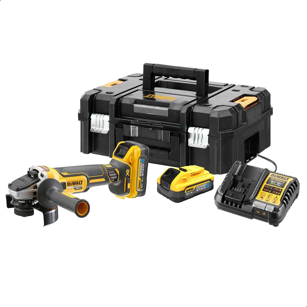 DeWalt DCG409 18v XR Cordless High Power Angle Grinder 125mm 2 x 5ah Li-ion Powerstack Charger Case