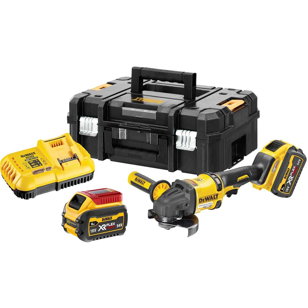 Image of DeWalt DCG418 54v XR Cordless Brushless FLEXVOLT High Power Angle Grinder 125mm 2 x 6ah Li-ion Charger Case