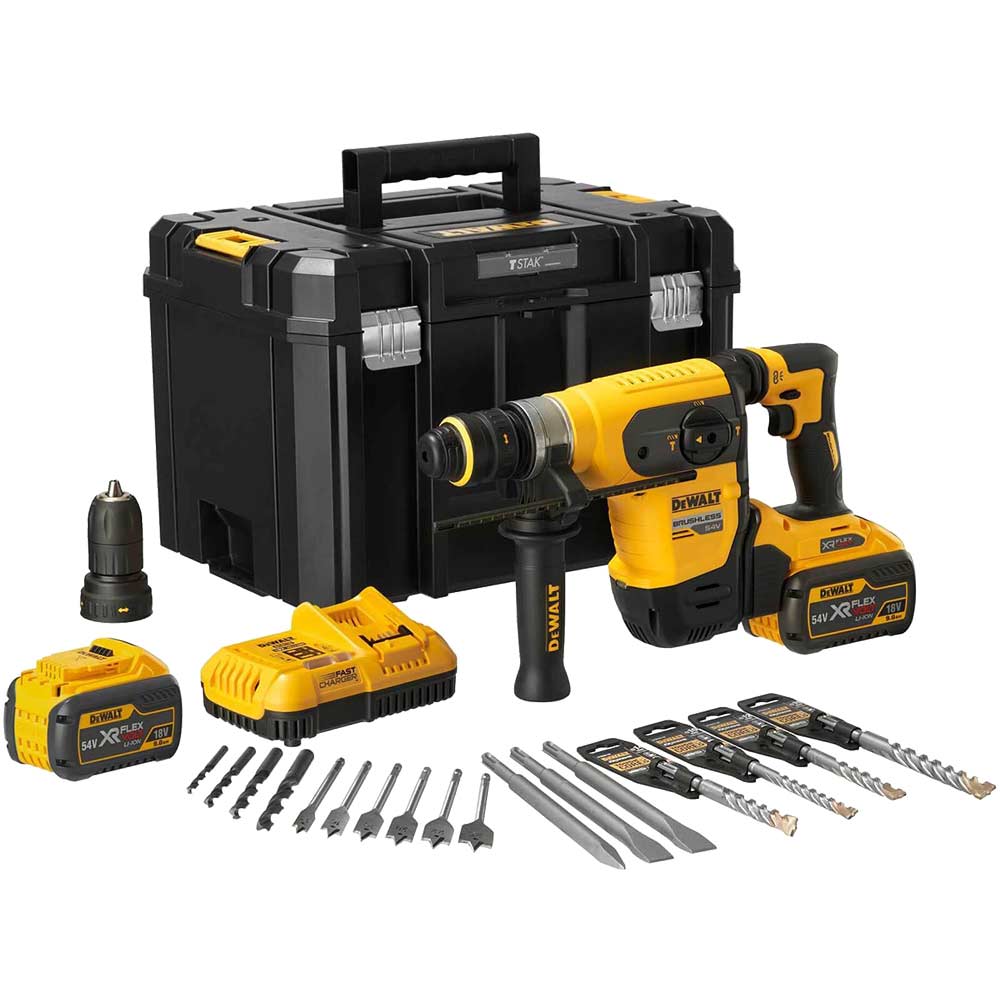 Image of DeWalt DCH417 54v XR Cordless Brushless SDS Plus Multi Hammer Drill 2 x 9ah Li-ion Charger Case