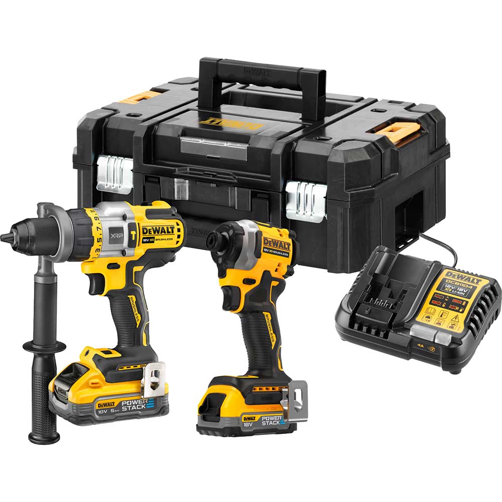 DeWalt DCK2052 18v XR Cordless Brushless Combi Drill and Impact Driver 1 x 1.7ah & 1 x 5ah Li-ion Powerstack Charger Case