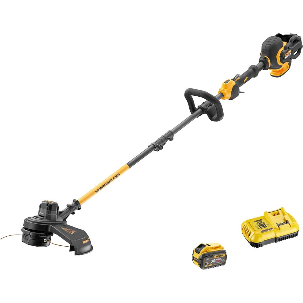 Image of DeWalt DCM5713 54v XR Cordless FLEXVOLT Split Shaft Brushless Grass Trimmer 380mm 1 x 9ah Li-ion Charger