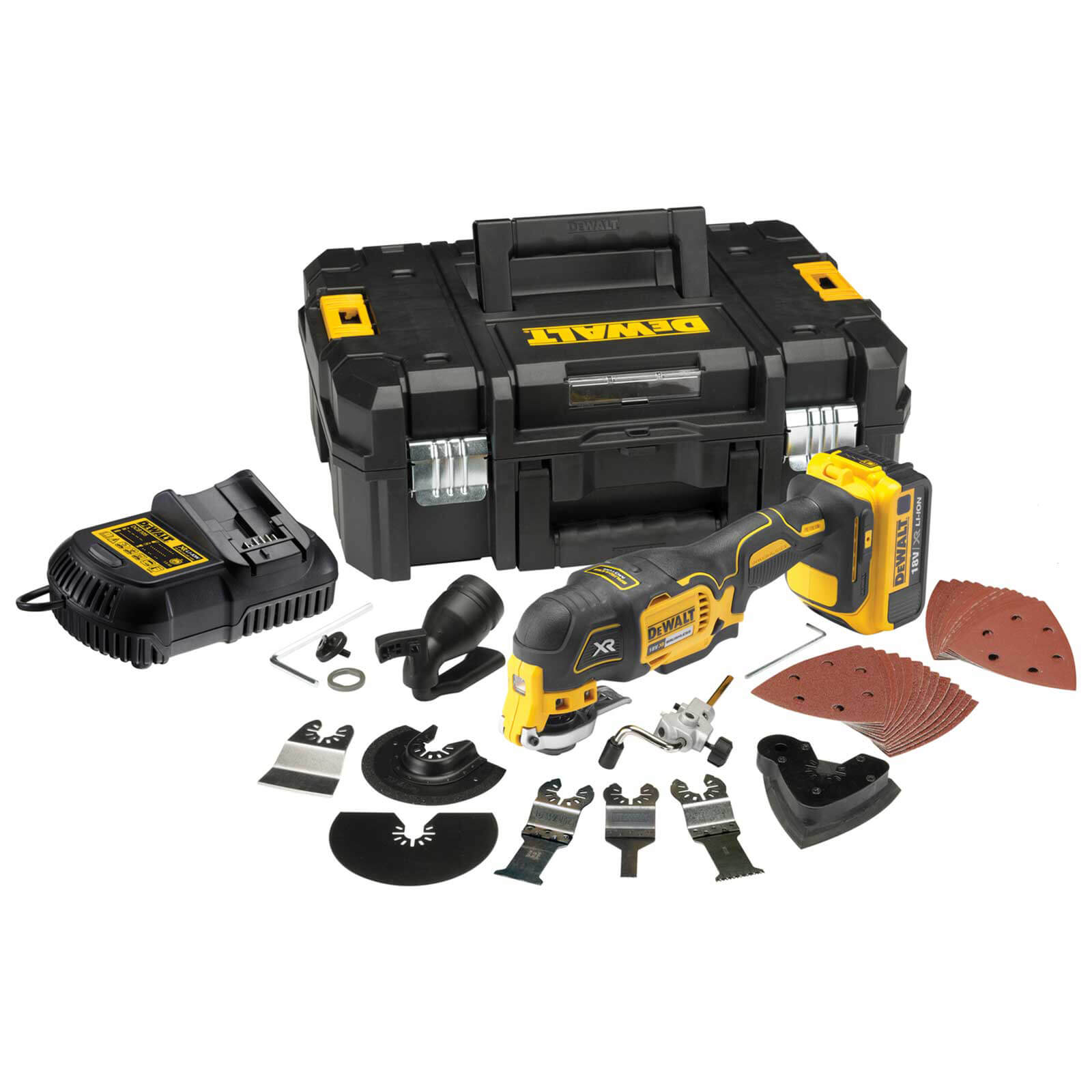 Image of DeWalt DCS355 18v XR Cordless Brushless Oscillating Multi Tool 1 x 5ah Li-ion Charger Case & Accessories