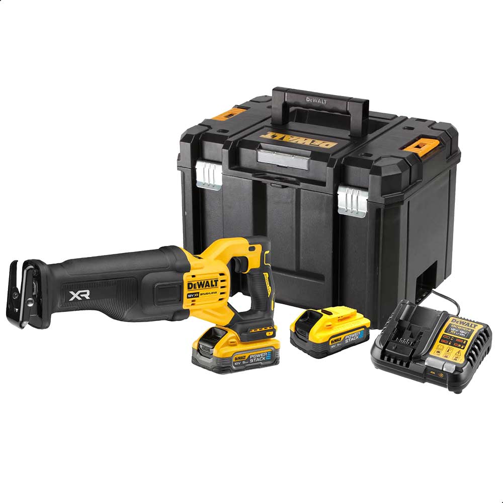 DeWalt DCS386 18v XR Cordless Brushless FLEXVOLT High Power Reciprocating Saw 2 x 5ah Li-ion Powerstack Charger Case