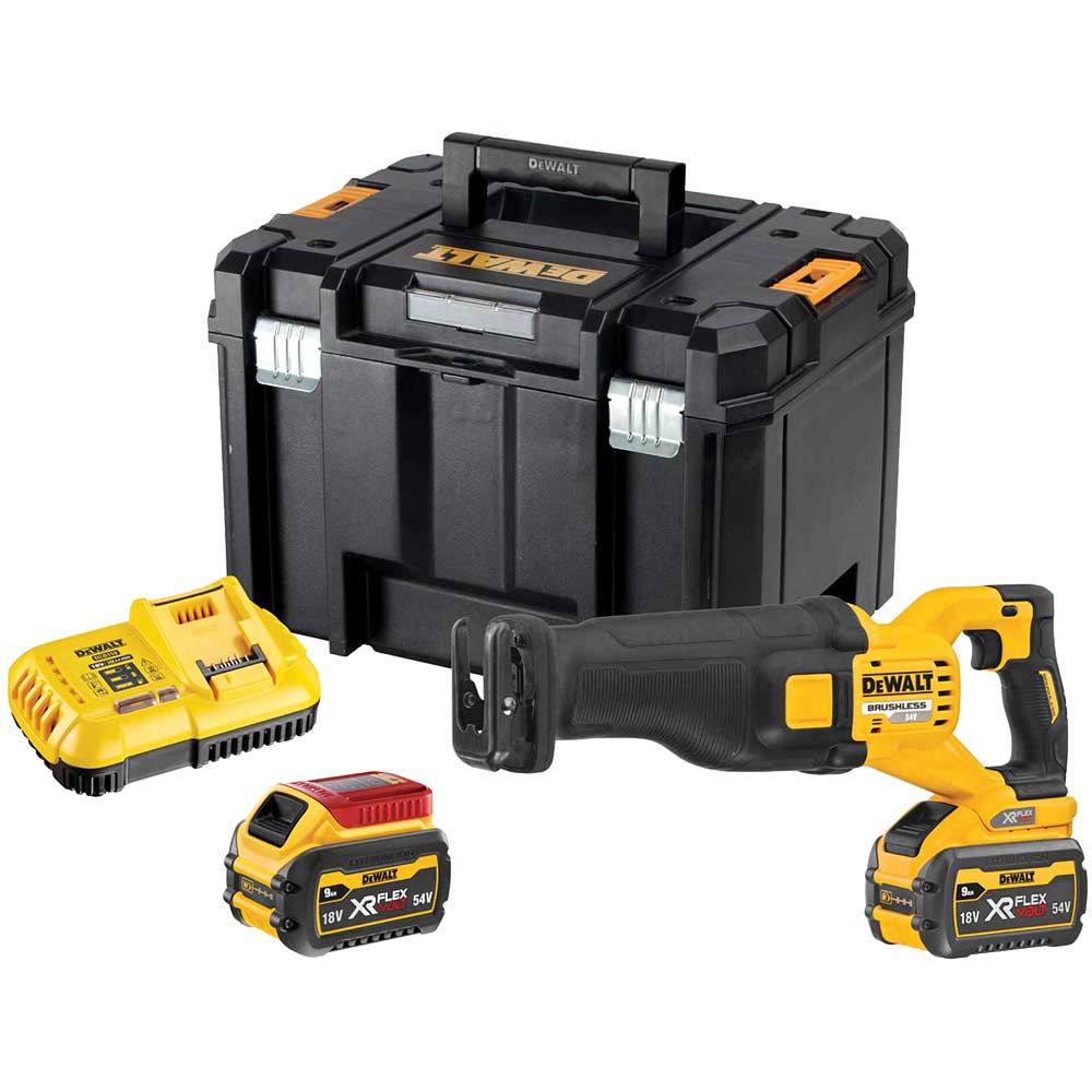 Image of DeWalt DCS389 54v XR Cordless Brushless FLEXVOLT High Power Reciprocating Saw 2 x 9ah Li-ion Charger Case