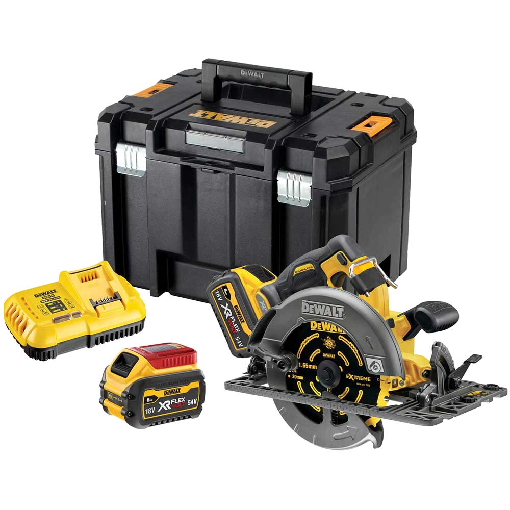 DeWalt DCS579 54v XR Cordless Brushless FLEXVOLT High Power Rail Compatible Circular Saw 190mm 2 x 6ah Li-ion Charger Case