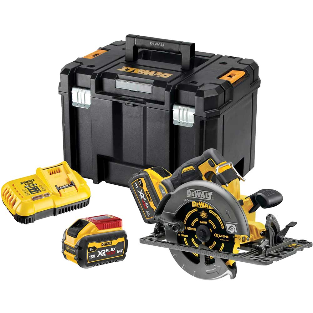 Image of DeWalt DCS579 54v XR Cordless Brushless FLEXVOLT High Power Rail Compatible Circular Saw 190mm 2 x 9ah Li-ion Charger Case